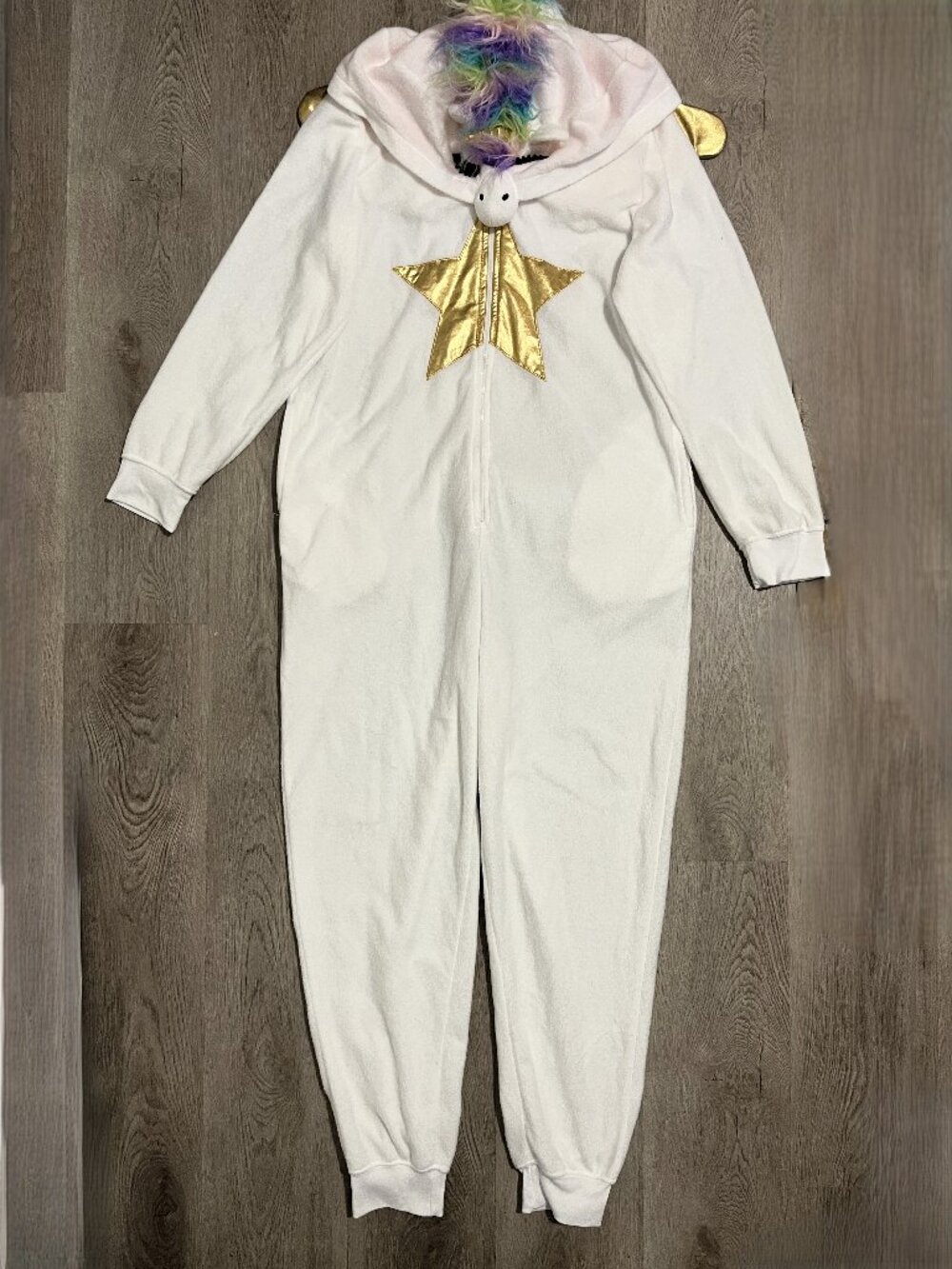 Unicorn Costume One-piece Womens Medium/Large Pajama Hooded Fleece Zip One Piece